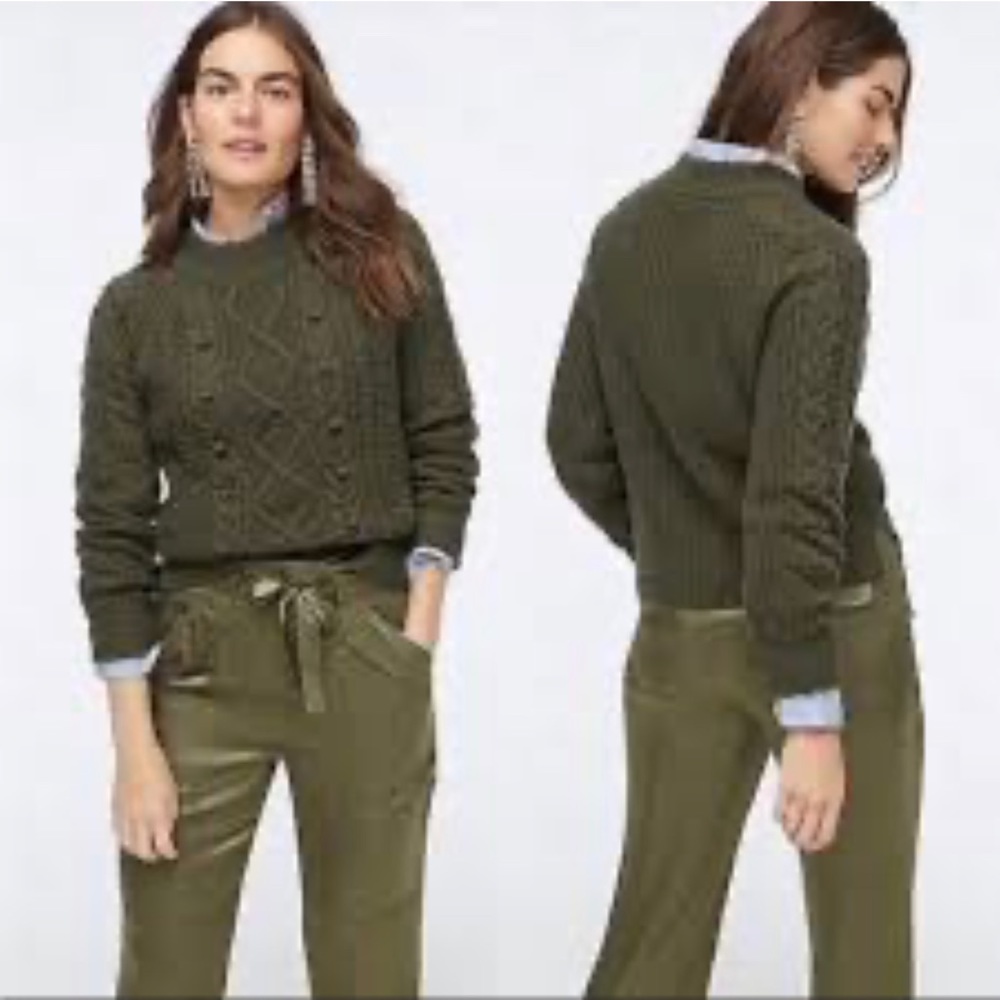 J. Crew cable cropped pine green sweater